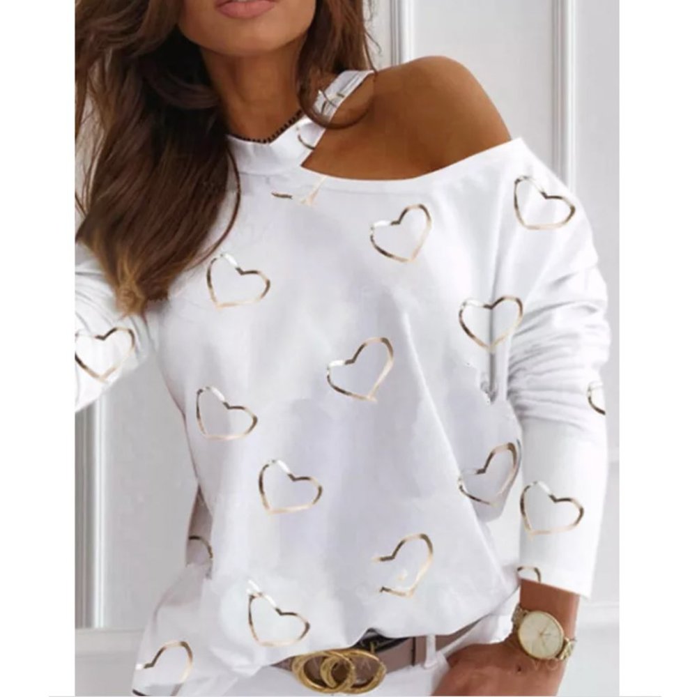 White Cold Shoulder Valentine Heart Shirt